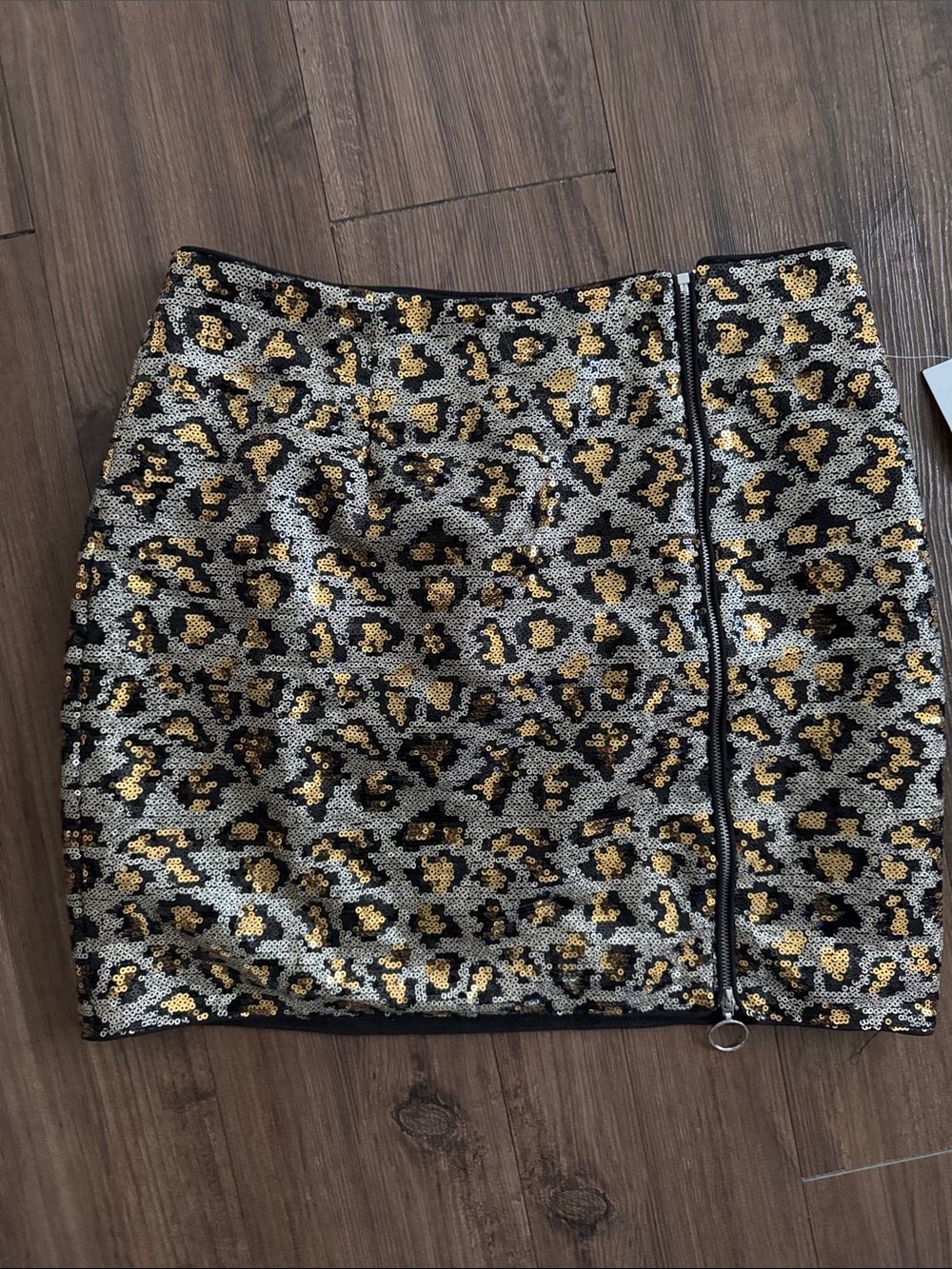 Tobi Sequin Leopard Mini Skirt - Gold, Black & Silver